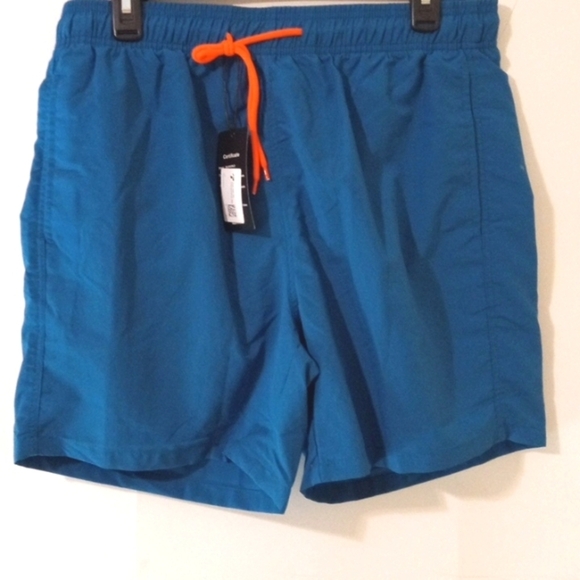TEAL ORANGE DRAWSTRING THREE POCKETS MESH LINED SWIM TRUNKS SIZE LARGE NWT - Picture 3 of 7
